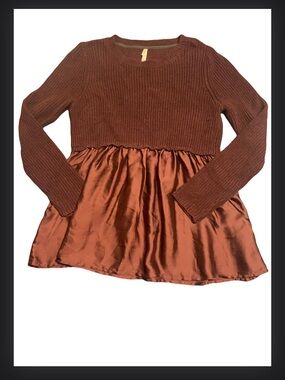 Burgundy Knit & Satin Peplum Top